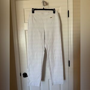 INC International Concepts White Straight Pull-On Trousers with Gold Accent